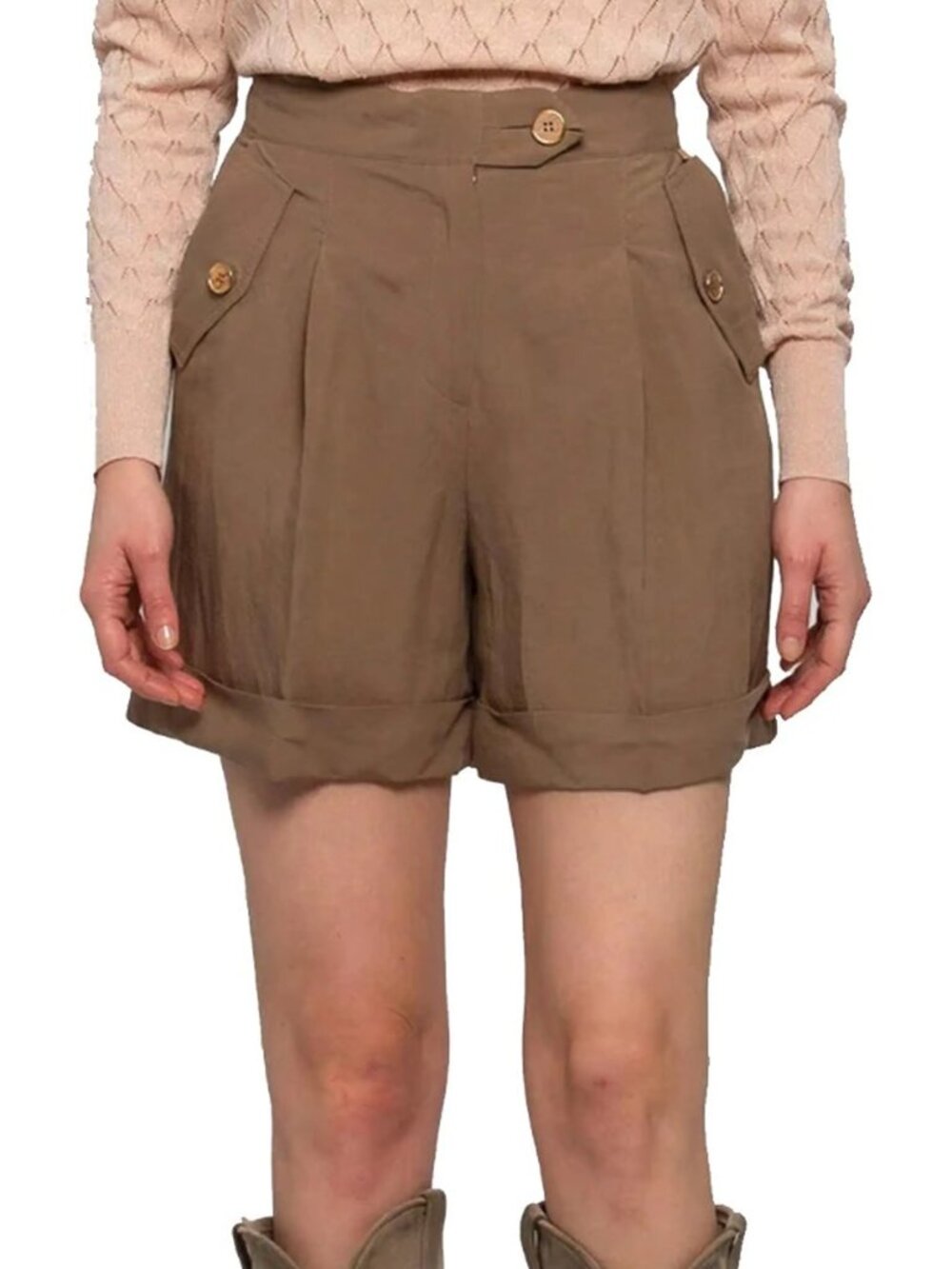 Kocca Brown Linen Blend Raymay Shorts elegant Loose Fit High Waist